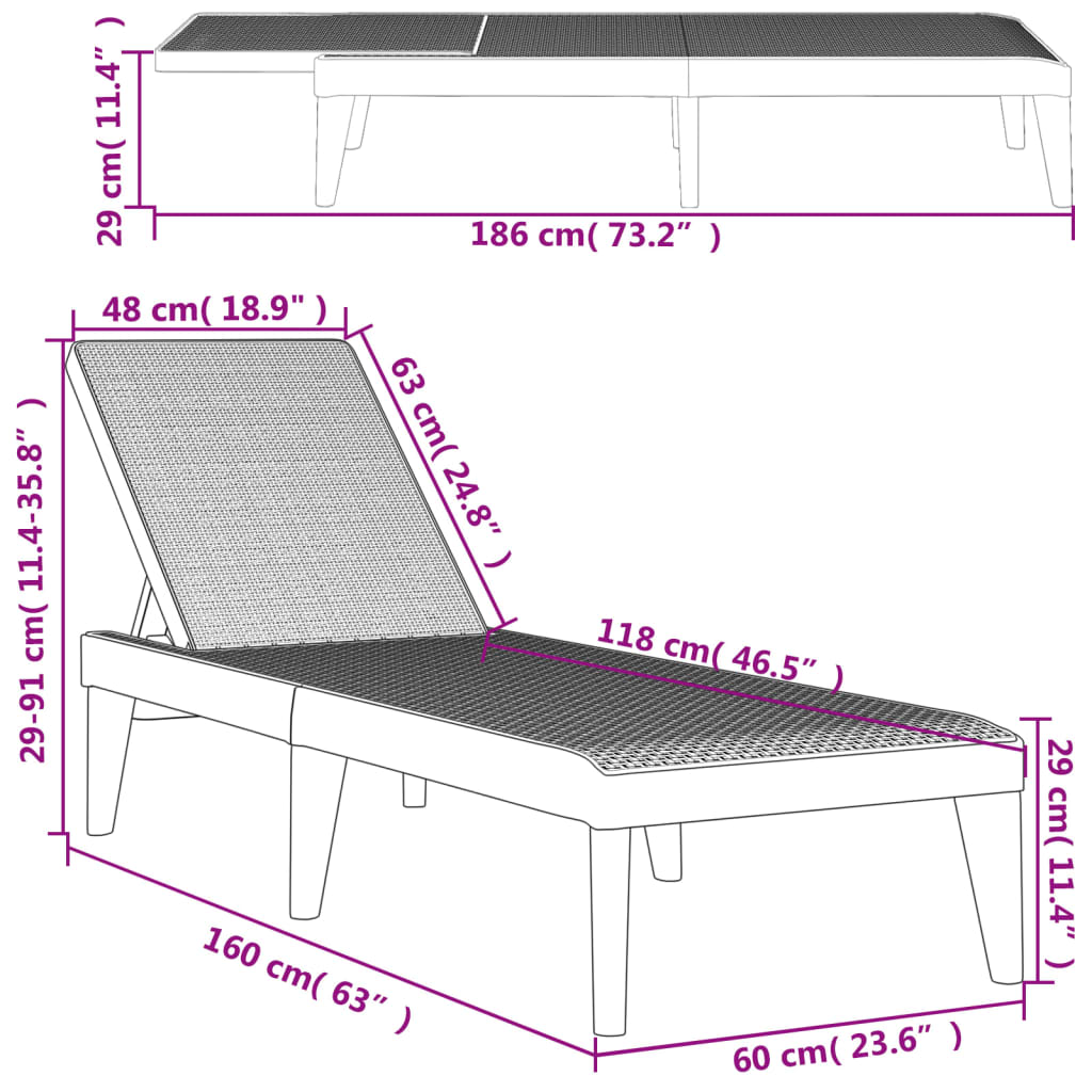 Ligbed 86X60X29 Cm Polypropeen Wit without cushions