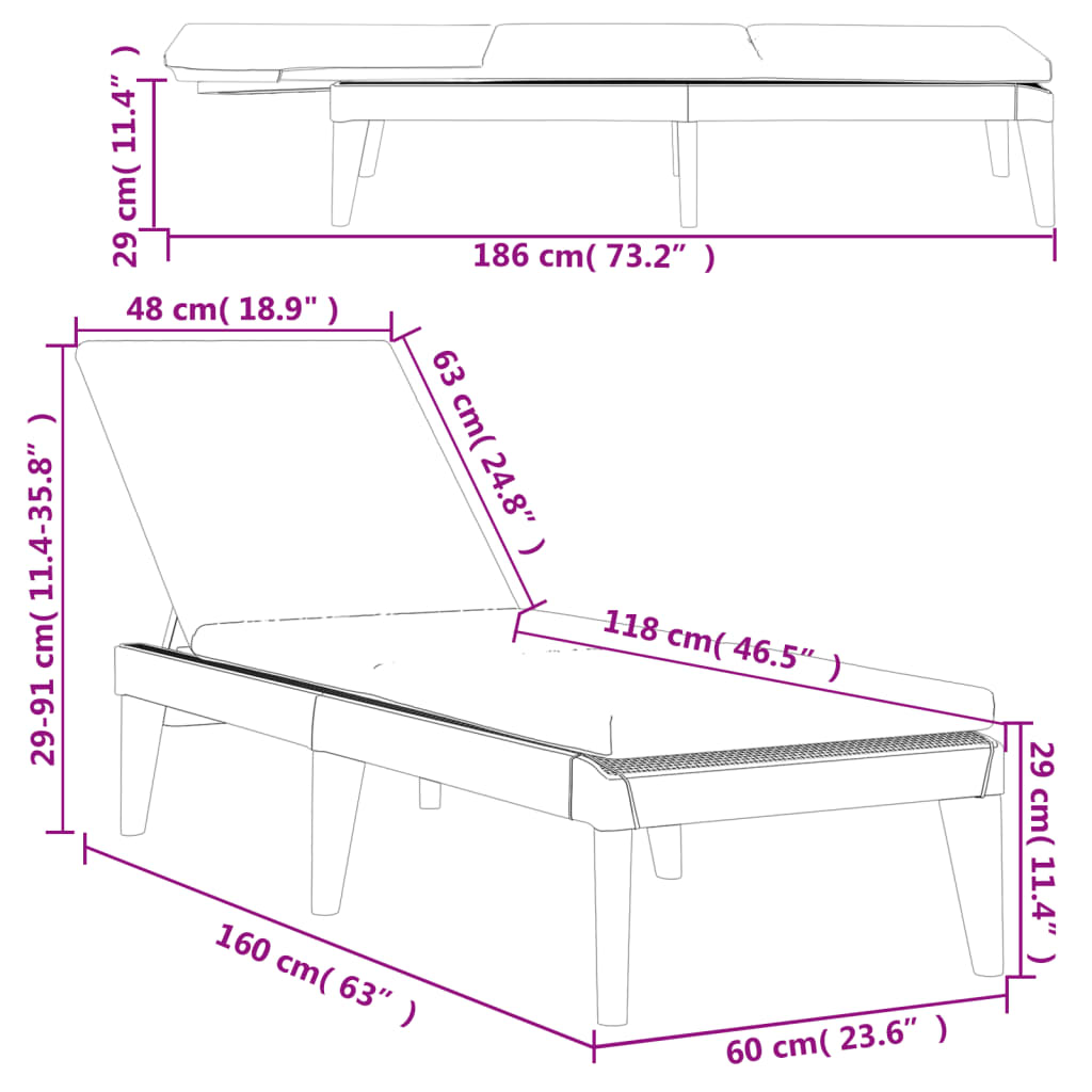 Ligbed Met Kussen 86X60X29 Cm Polypropeen Kleurig Antraciet met kussens