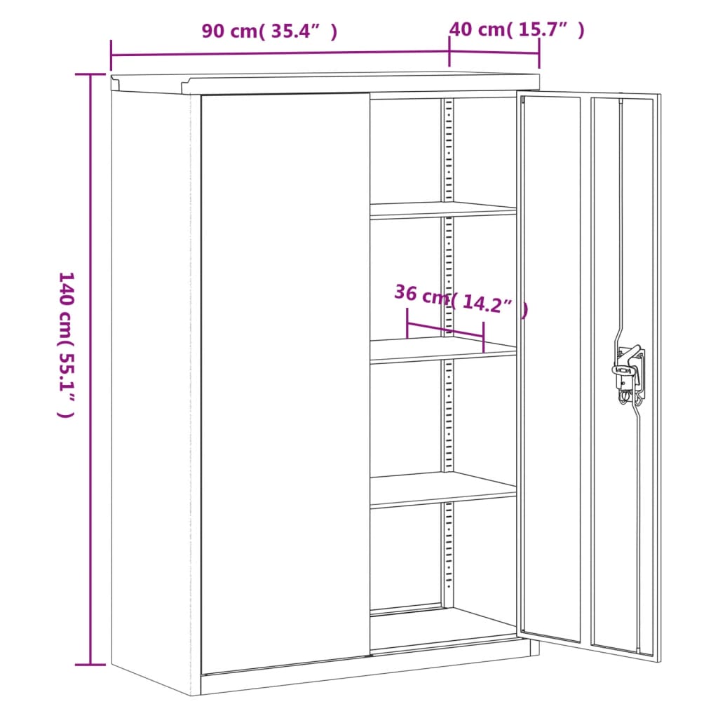 Archiefkast 90X40X140 Cm Staal Zwart 90 x 40 x 140 cm