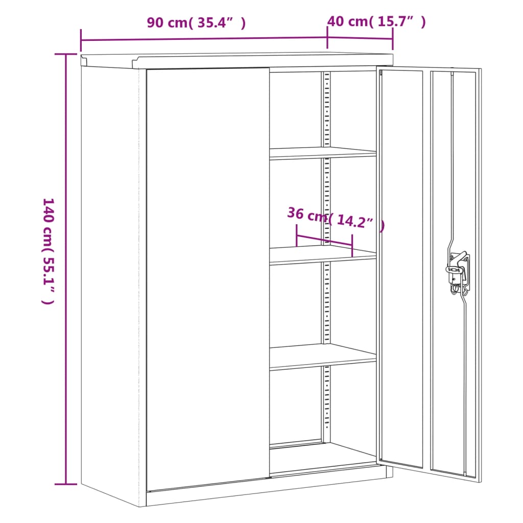 Archiefkast 90X40X140 Cm Staal Antracietkleurig En Wit 90 x 40 x 140 cm Antraciet en wit