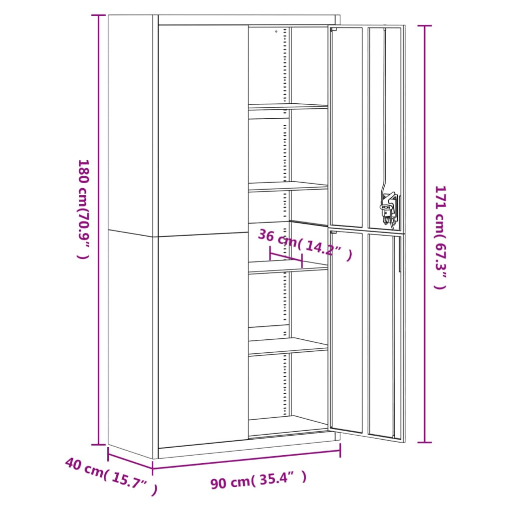 Archiefkast 90X40X180 Cm Staal Lichtgrijs 90 x 40 x 180 cm