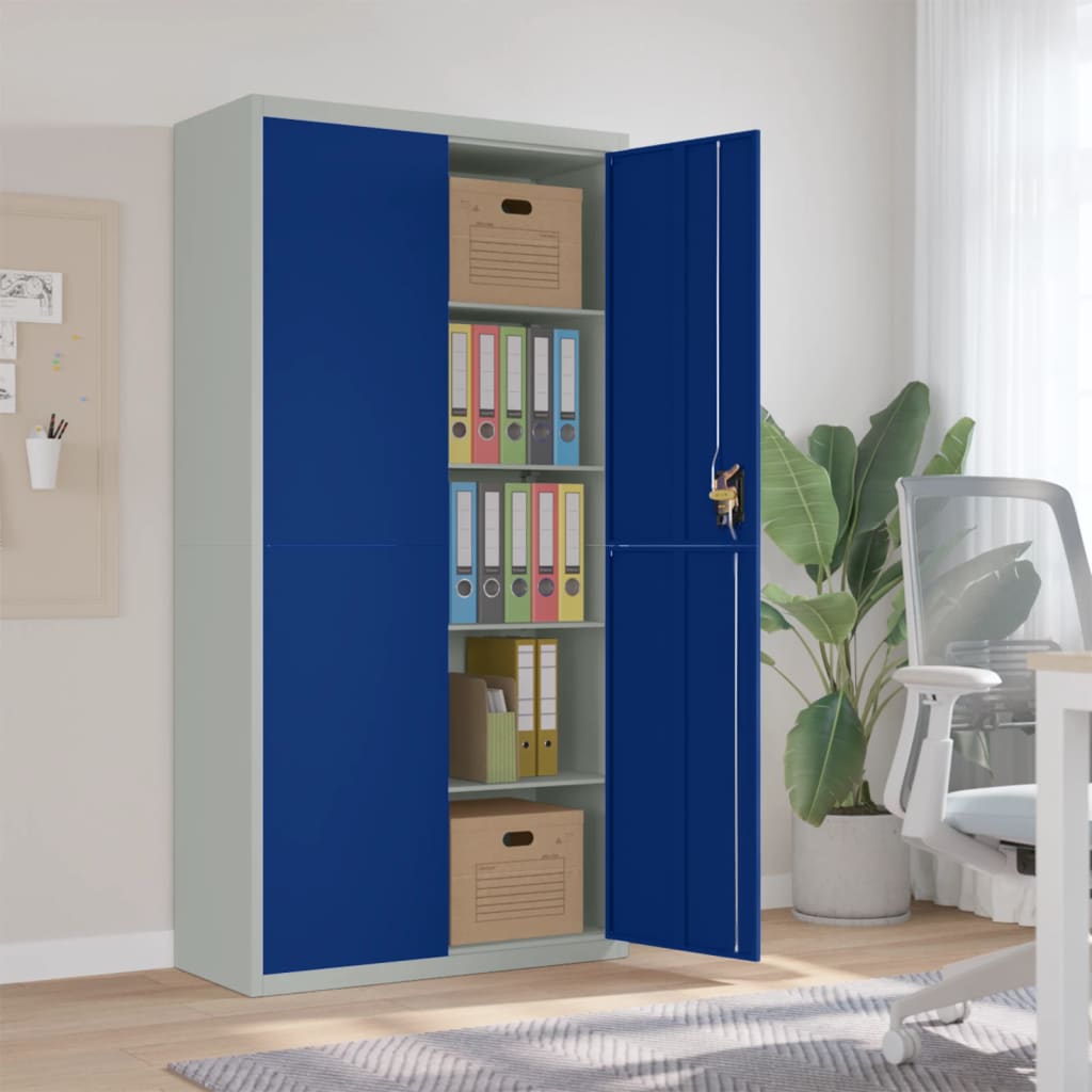 Archiefkast 90X40X180 Cm Staal Lichtgrijs En Blauw 90 x 40 x 180 cm