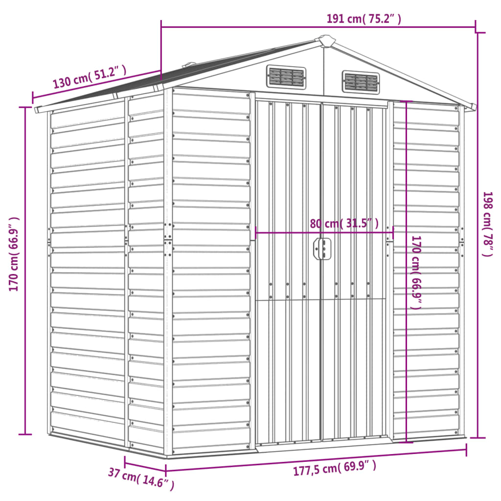 Tuinschuur 191x130x198 cm gegalvaniseerd staal groen