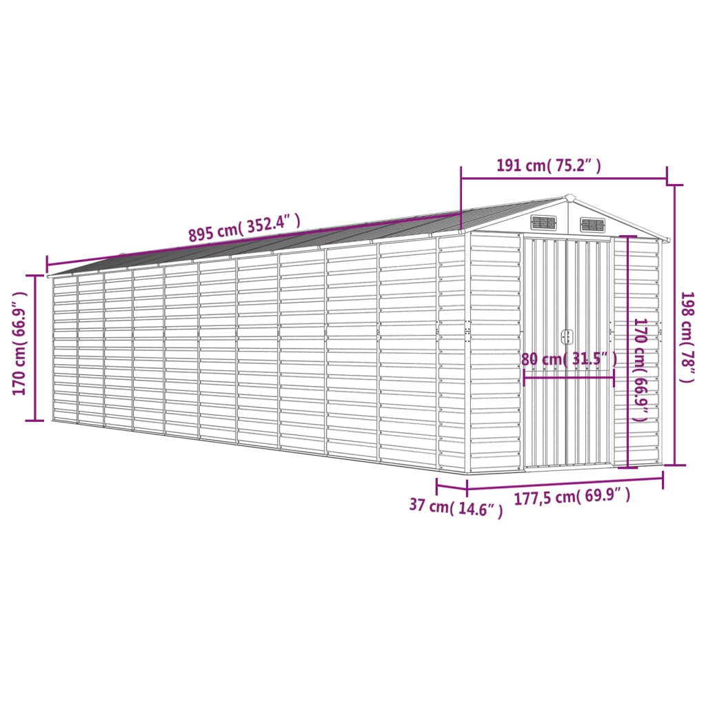 Tuinschuur 191x895x198 cm gegalvaniseerd staal groen