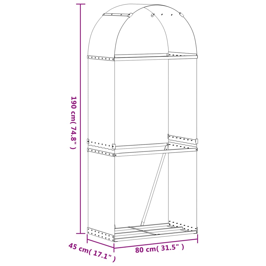 Haardhoutopslag 80X45X190 Cm Gegalvaniseerd Staal Lichtgrijs 80 x 45 x 190 cm