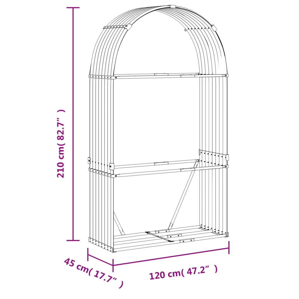 Haardhoutopslag 120X45X210 Cm Gegalvaniseerd Staal Antraciet 120 x 45 x 210 cm