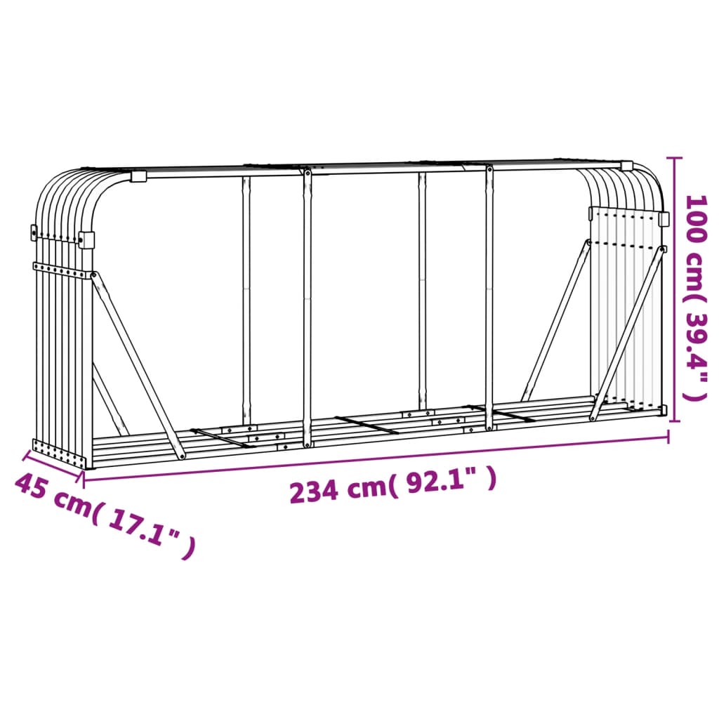 Haardhoutopslag 234X45X100 Cm Gegalvaniseerd Staal Antraciet 234 x 45 x 100 cm