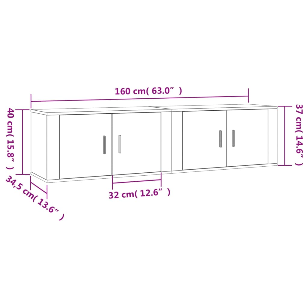 Tv-Wandmeubels 2 St 80X34,5X40 Cm Hoogglans Wit Hoogglans wit