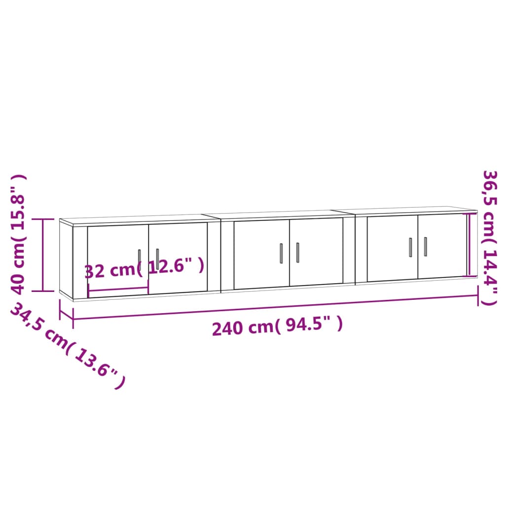 Tv-Wandmeubels 3 St 80X34,5X40 Cm Wit Wit