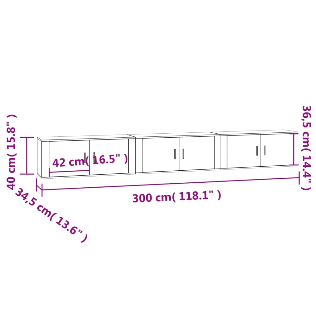 Tv-Wandmeubels 3 St 100X34,5X40 Cm Hoogglans Wit Hoogglans wit