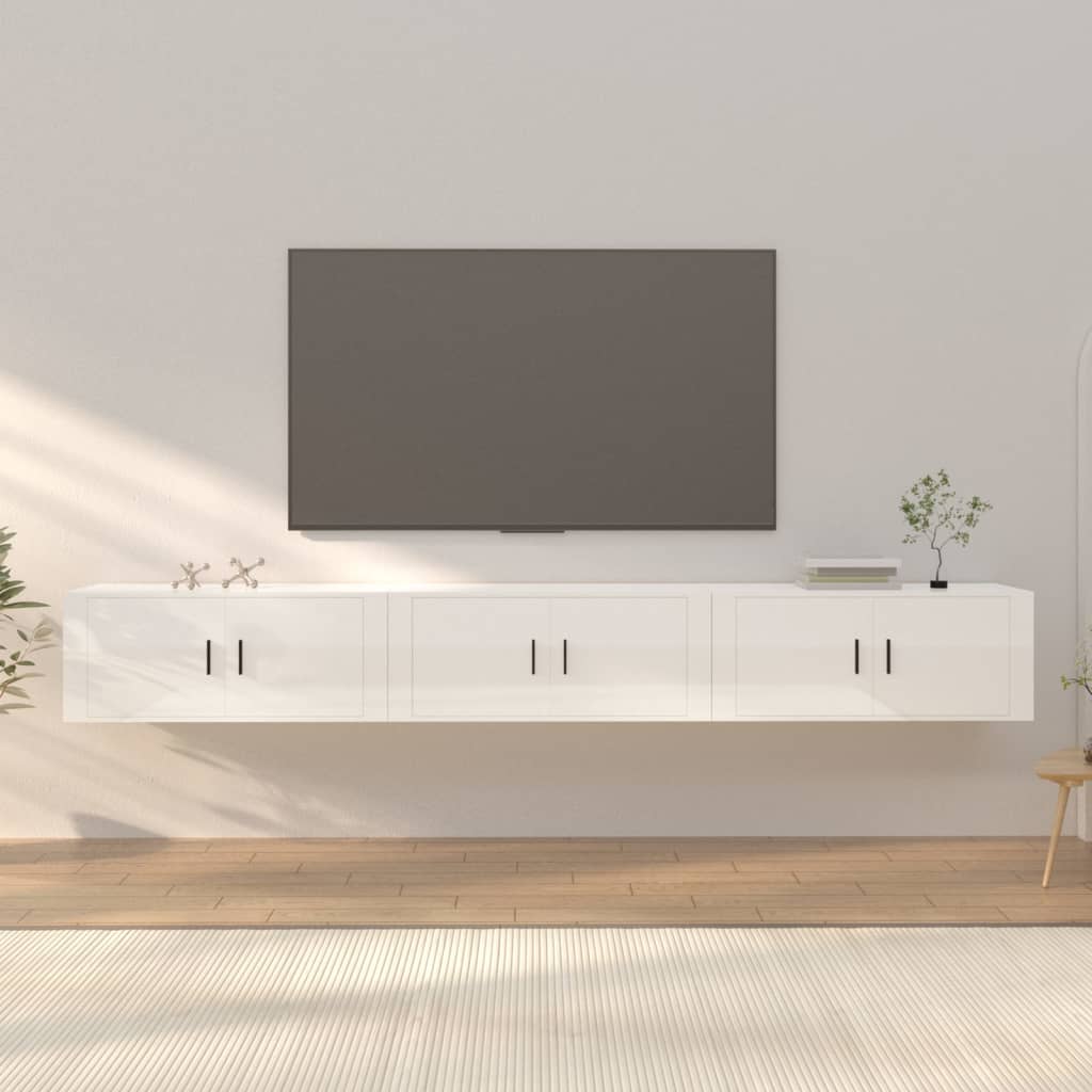 Tv-Wandmeubels 3 St 100X34,5X40 Cm Hoogglans Wit Hoogglans wit