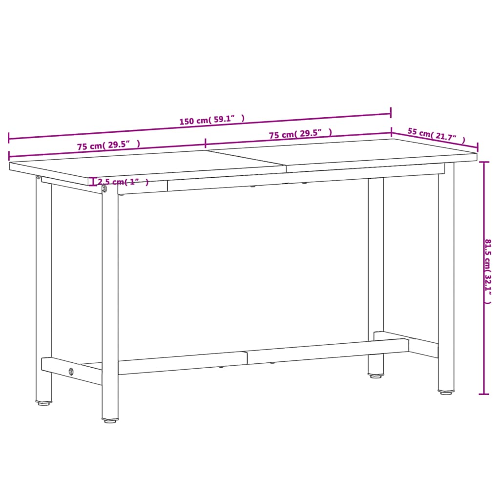 Werkbank 150x55x81,5 cm massief beukenhout en metaal