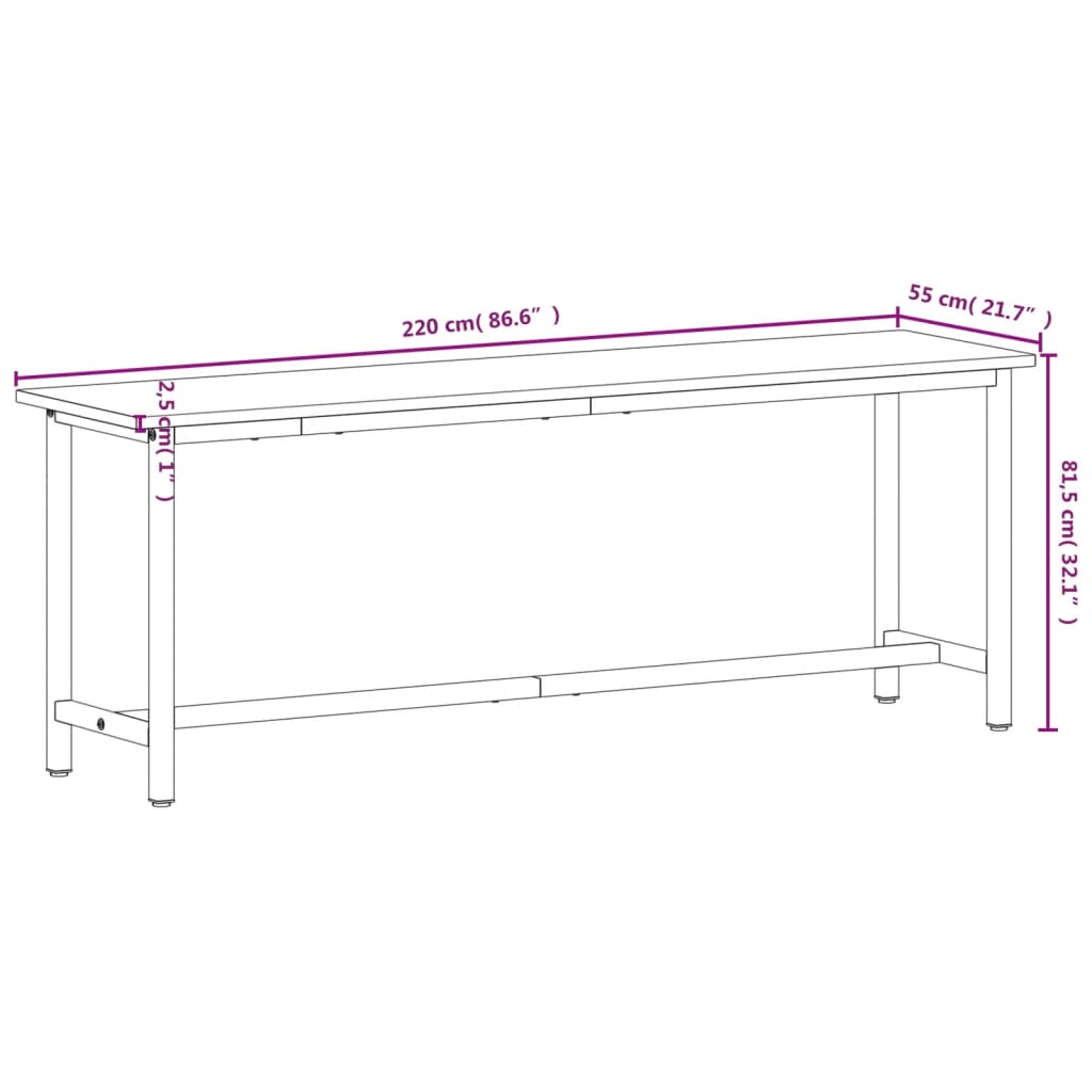 Werkbank 220X55X81,5 Cm Massief Beukenhout En Metaal 220 x 55 x 81.5 cm