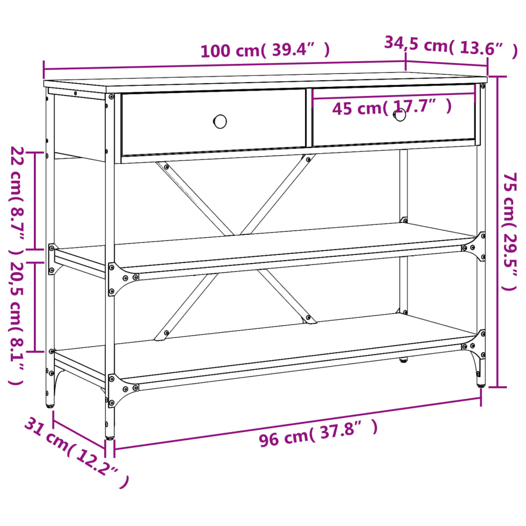 Wandtafel met lades en schappen bewerkt hout sonoma eikenkleur