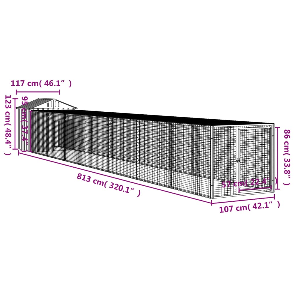 Kippenhok Met Ren 117X813X123 Cm Staal Lichtgrijs 117 x 813 x 123 cm