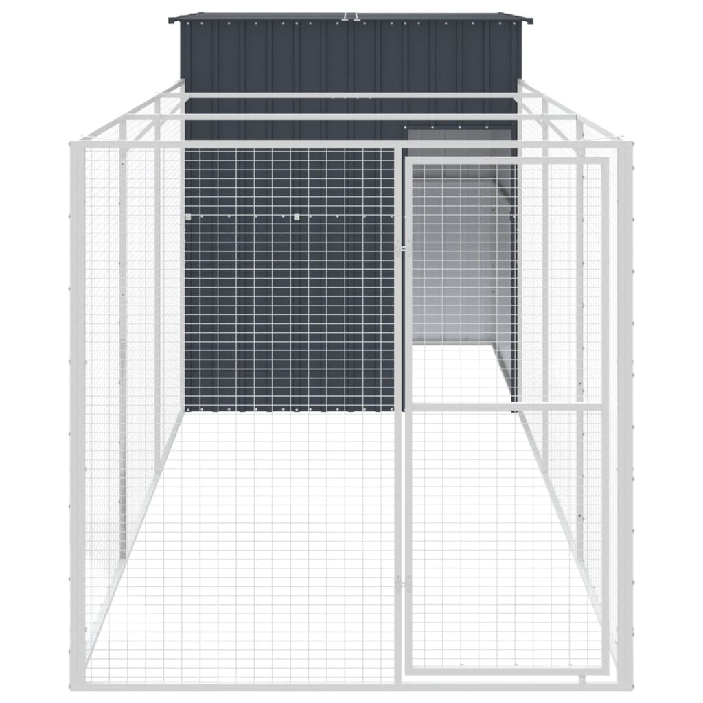 Hondenhok Met Ren 165X455X181 Cm Gegalvaniseerd Staal Antraciet 165 x 455 x 181 cm