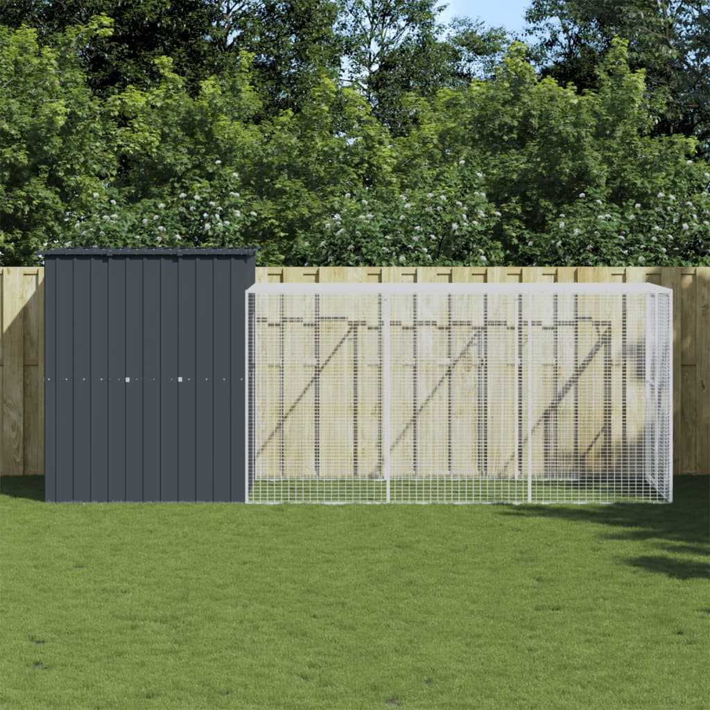 Kippenhok met ren 165x455x181 cm gegalvaniseerd staal antraciet