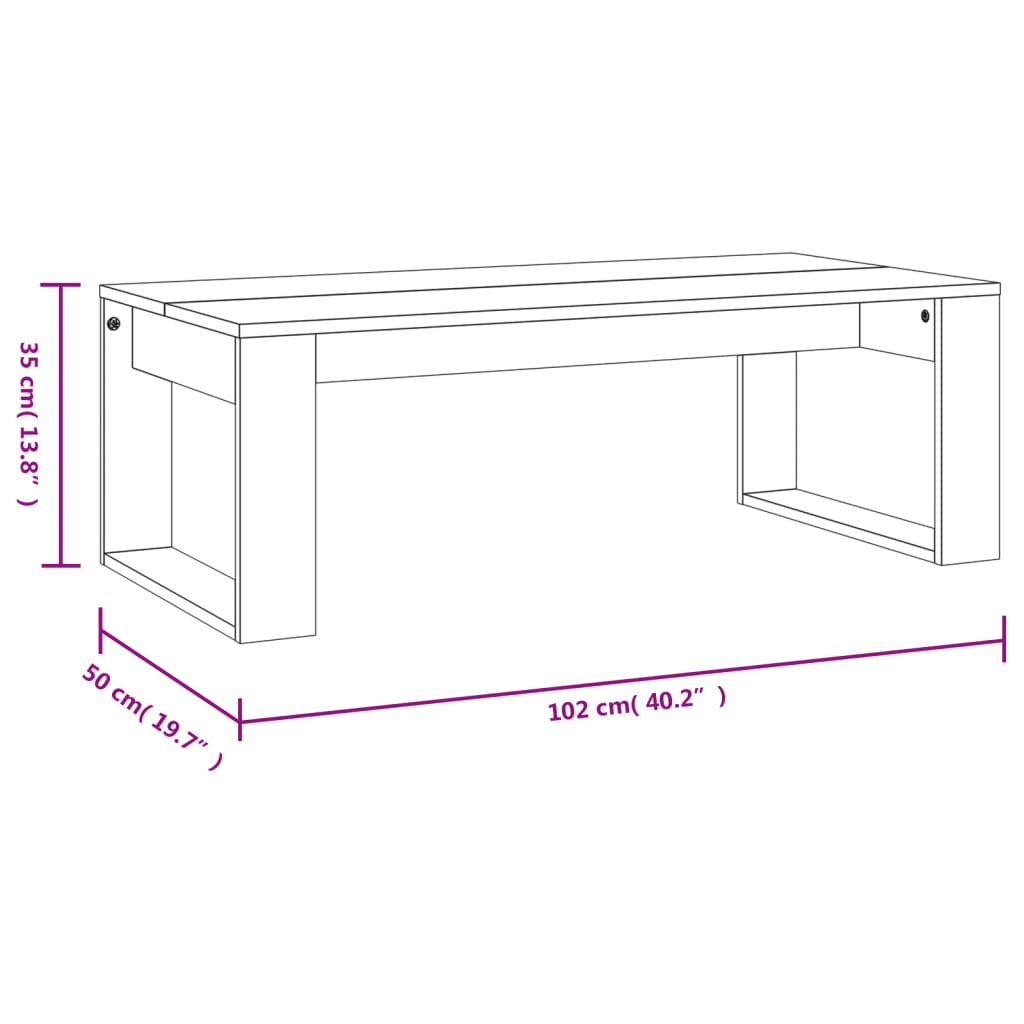 Salontafel 102X50X35 Cm Bewerkt Hout Hoogglans Wit Hoogglans wit