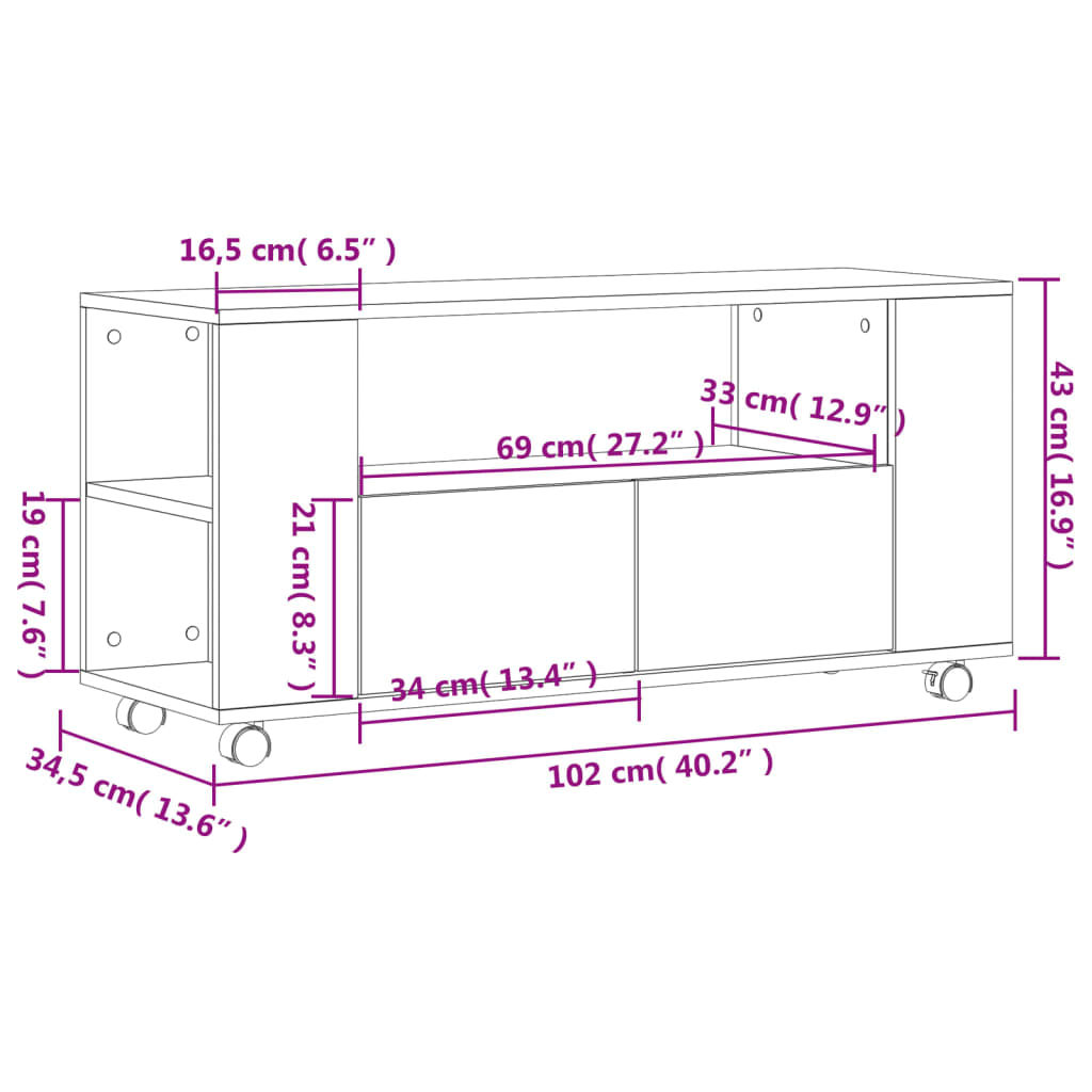 Tv-Meubel 102X34,5X43 Cm Bewerkt Hout Wit Wit