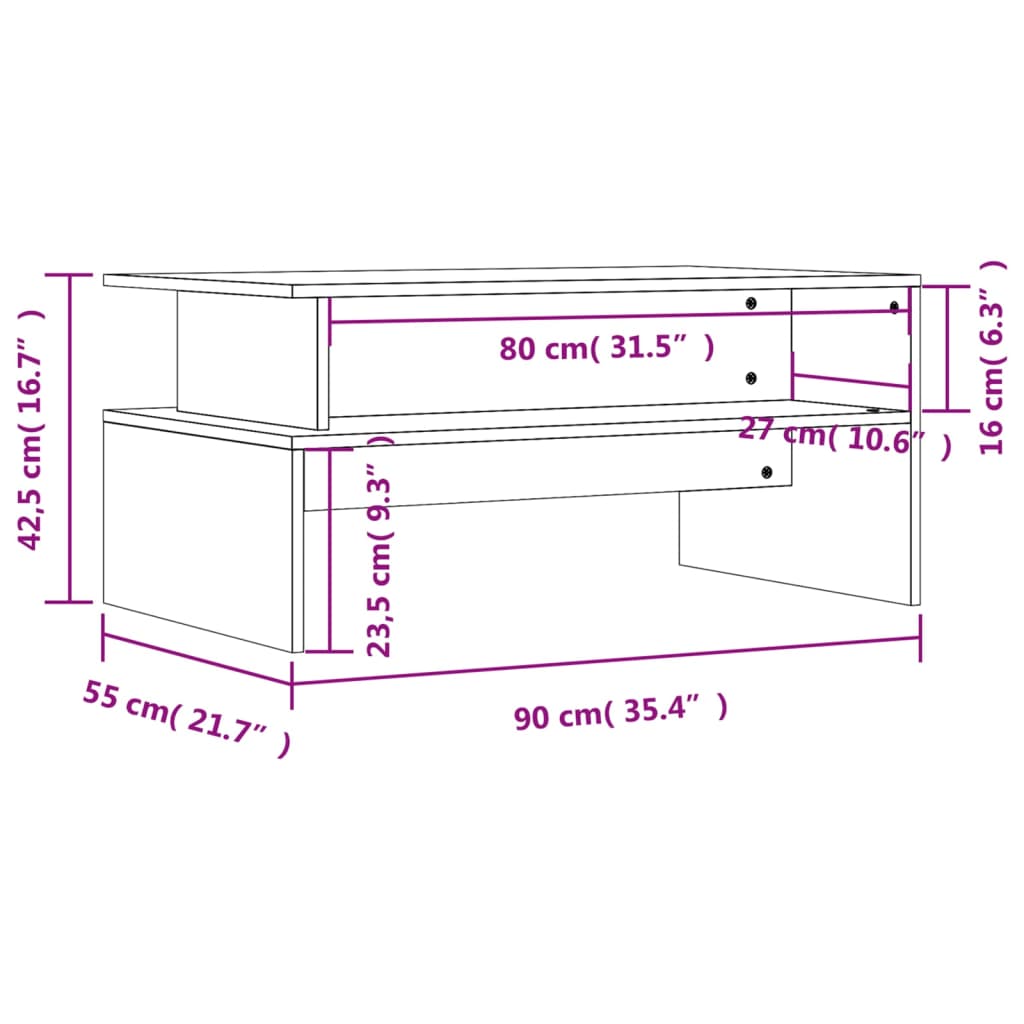 Salontafel 90X55X42,5 Cm Bewerkt Hout Hoogglans Wit Betongrijs