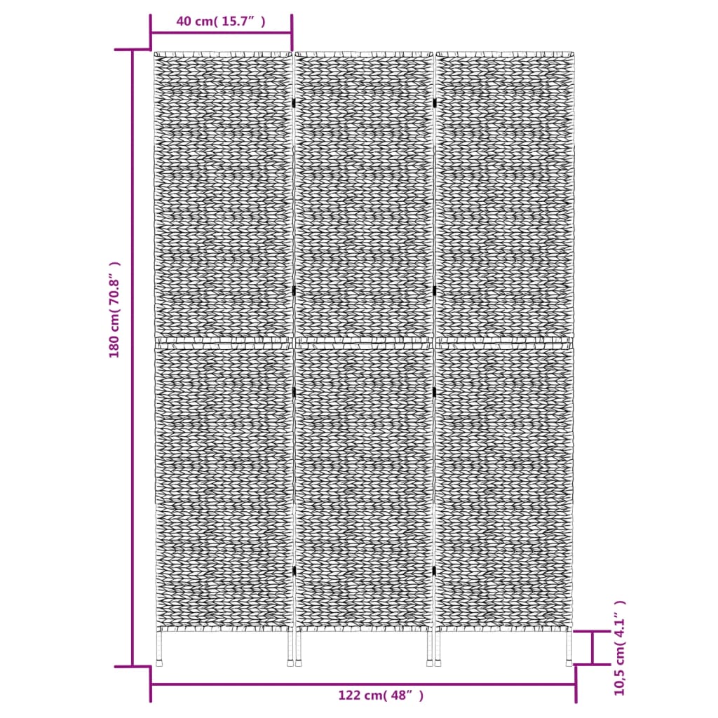 Kamerscherm Met 3 Panelen 122X180 Cm Waterhyacint Zwart 122 x 180 cm