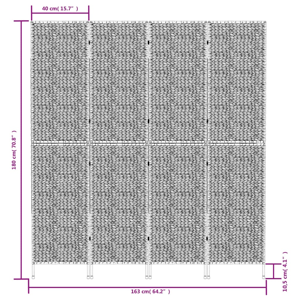 Kamerscherm Met 4 Panelen 163X180 Cm Waterhyacint 163 x 180 cm Lichtbruin