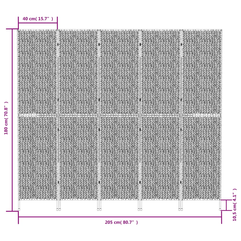 Kamerscherm met 5 panelen 205x180 cm waterhyacint