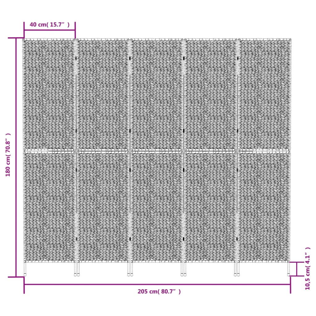 Kamerscherm met 5 panelen 205x180 cm waterhyacint bruin