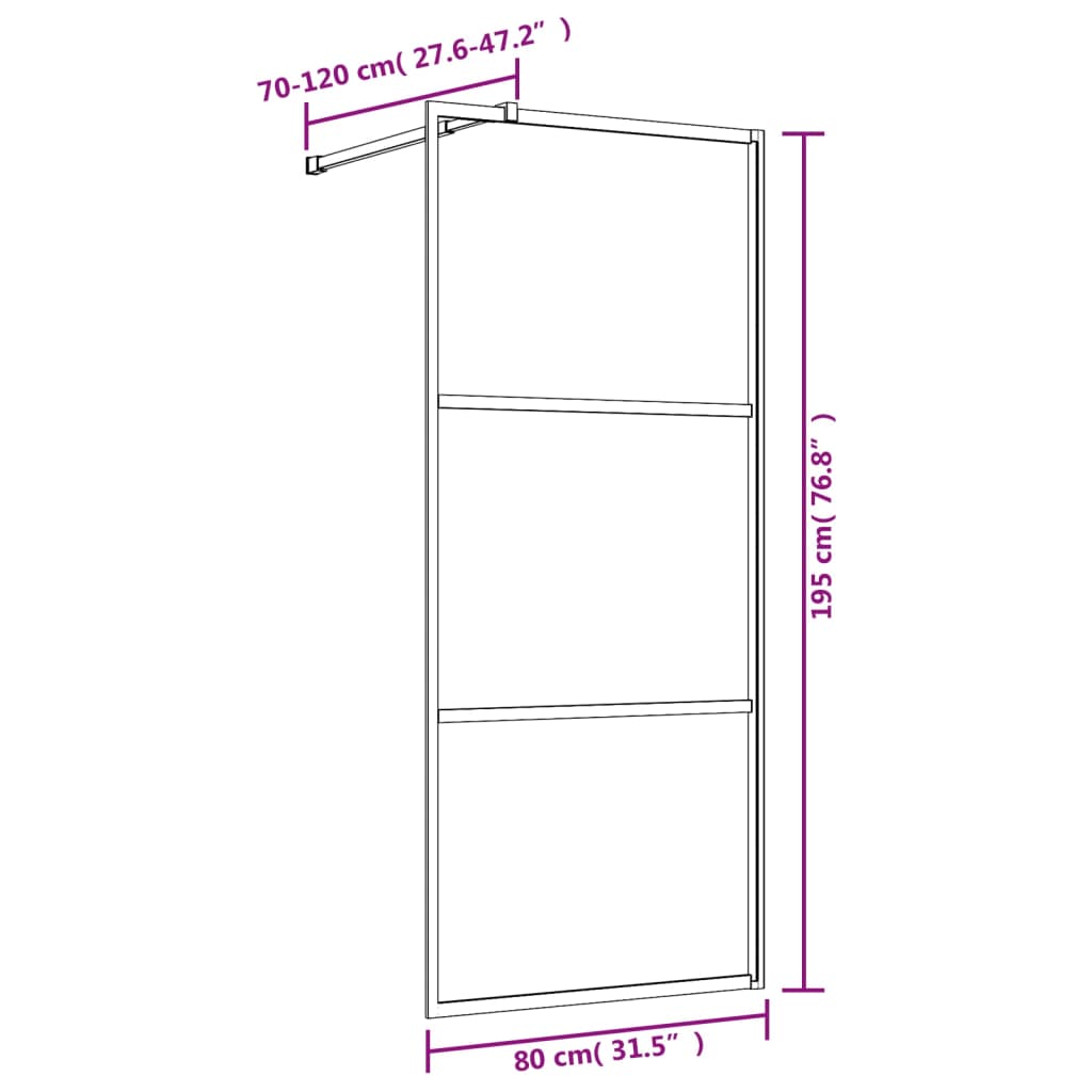 Inloopdouchewand transparant 80x195 cm ESG-glas goudkleurig