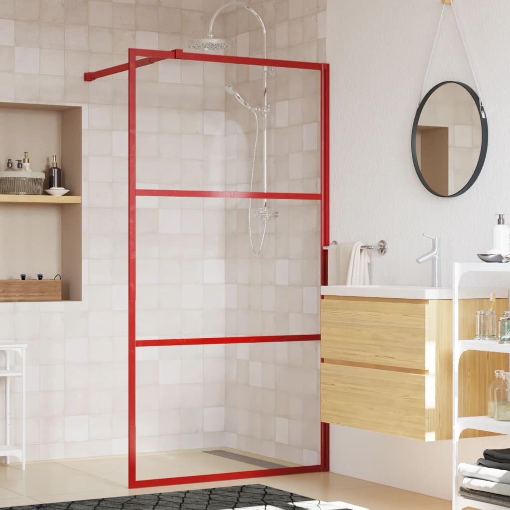 Inloopdouchewand Transparant 100X195 Cm Esg-Glas Rood 100 x 195 cm Doorzichtig