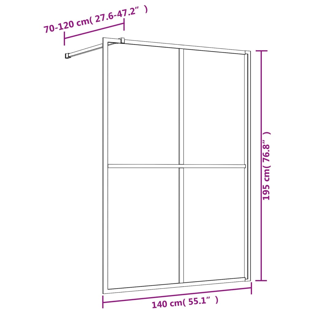 Inloopdouchewand transparant 140x195 cm ESG-glas goudkleurig