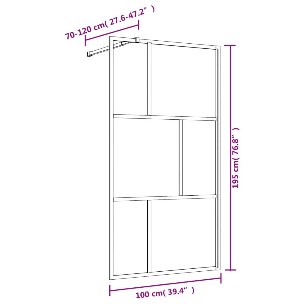 Inloopdouchewand Transparant 100X195 Cm Esg-Glas Goudkleurig 100 x 195 cm