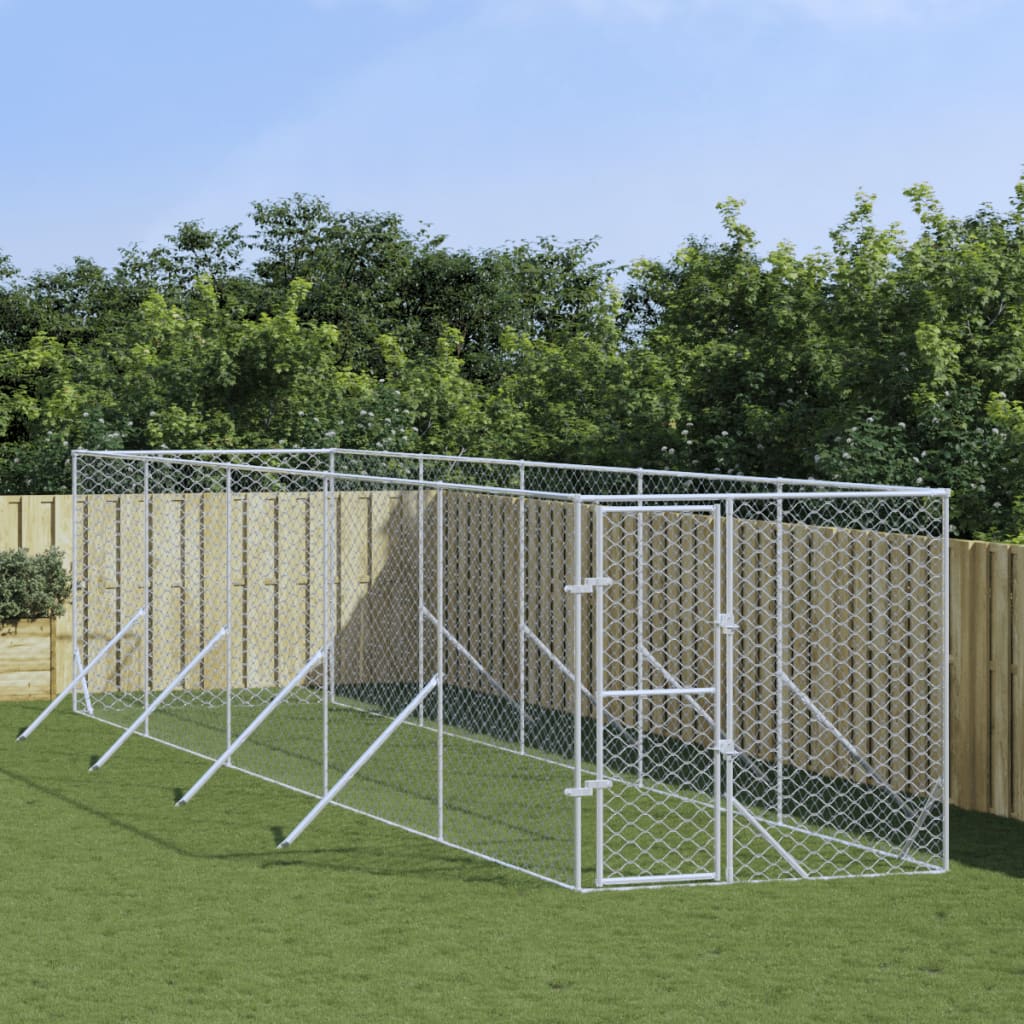 Hondenkennel voor buiten 2x10x2 m gegalvaniseerd staal zilver