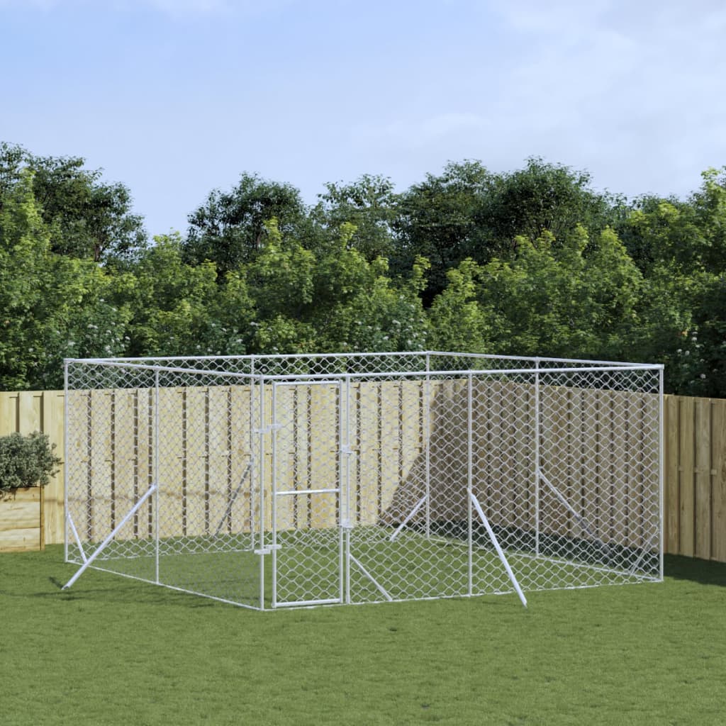 Hondenkennel voor buiten 4x4x2 m gegalvaniseerd staal zilver