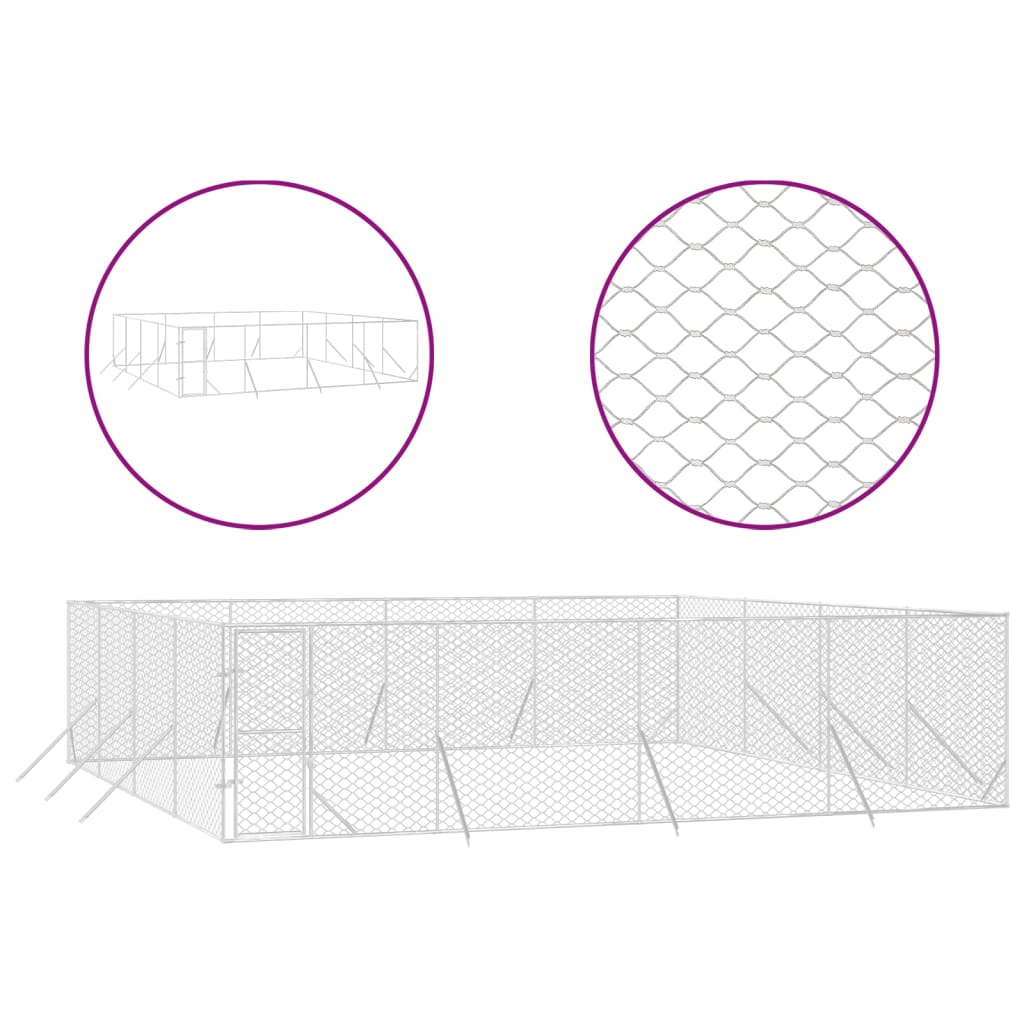 Hondenkennel voor buiten 8x8x2 m gegalvaniseerd staal zilver