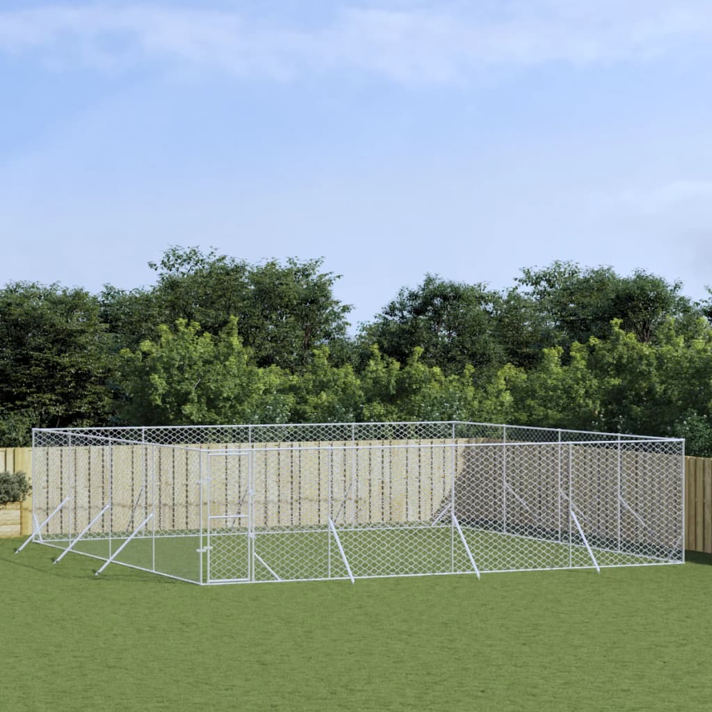 Hondenkennel voor buiten 8x8x2 m gegalvaniseerd staal zilver