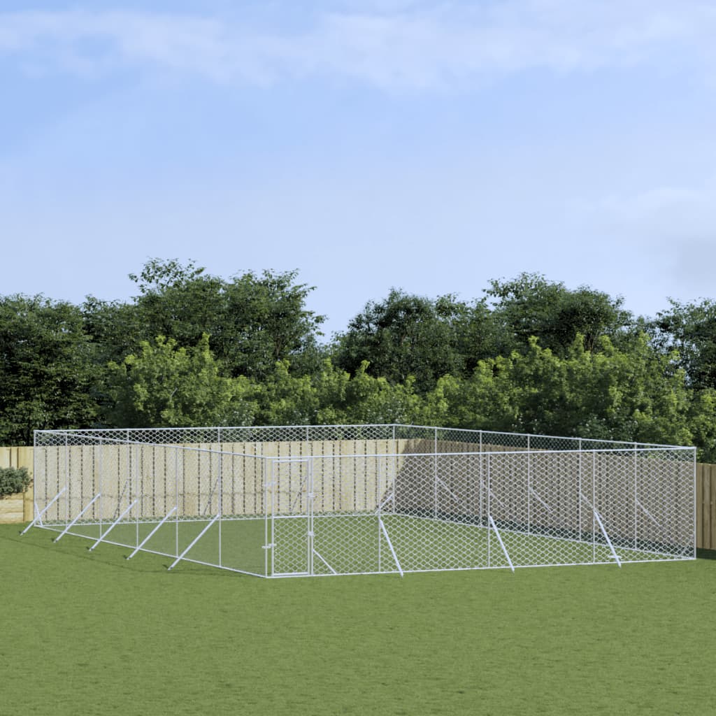 Hondenkennel voor buiten 8x12x2 m gegalvaniseerd staal zilver