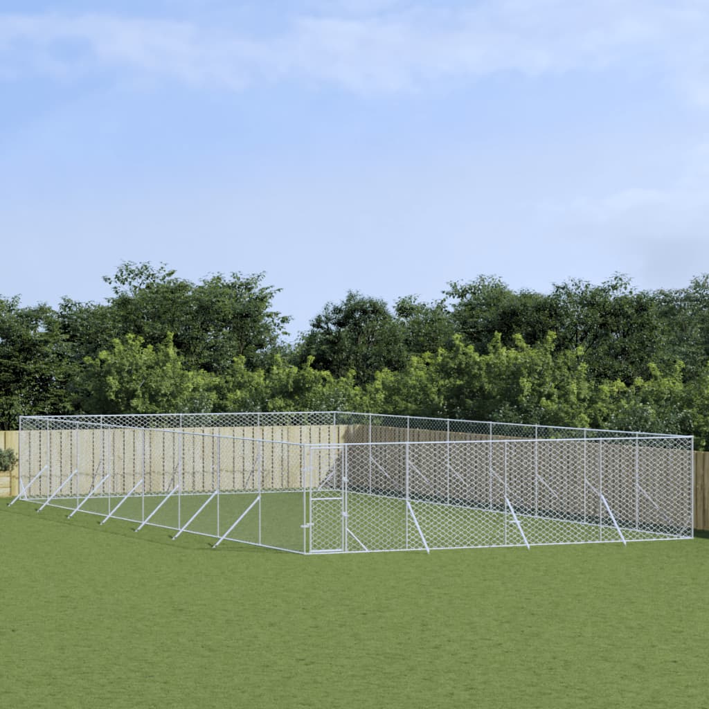 Hondenkennel voor buiten 8x16x2 m gegalvaniseerd staal zilver