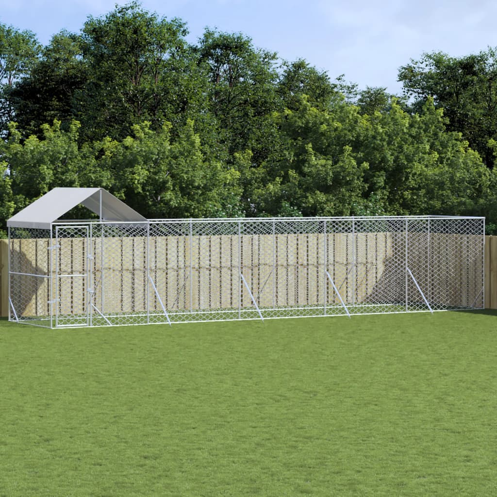 Hondenkennel met dak 10x2x2,5 m gegalvaniseerd staal zilver