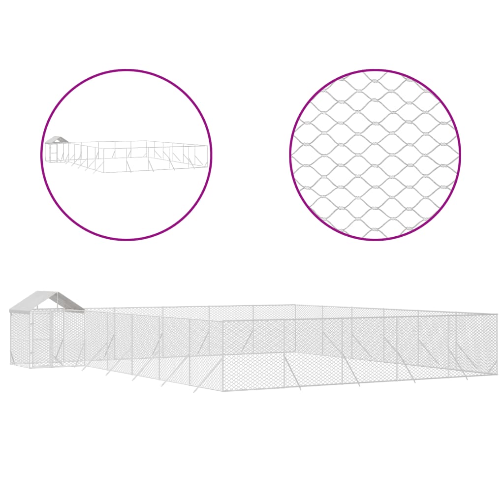 Hondenkennel met dak 12x12x2,5 m gegalvaniseerd staal zilver