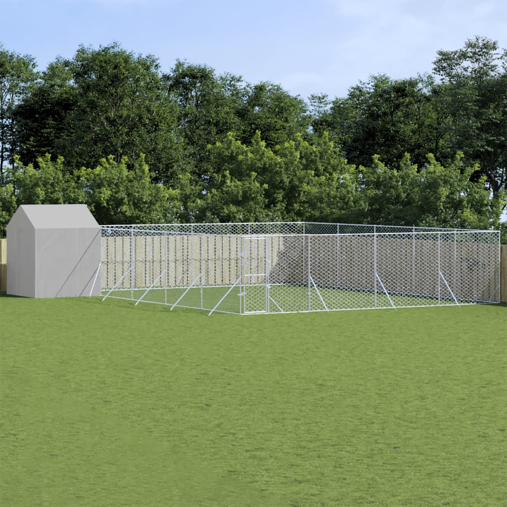 Hondenkennel met dak 10x10x2,5 m gegalvaniseerd staal zilver