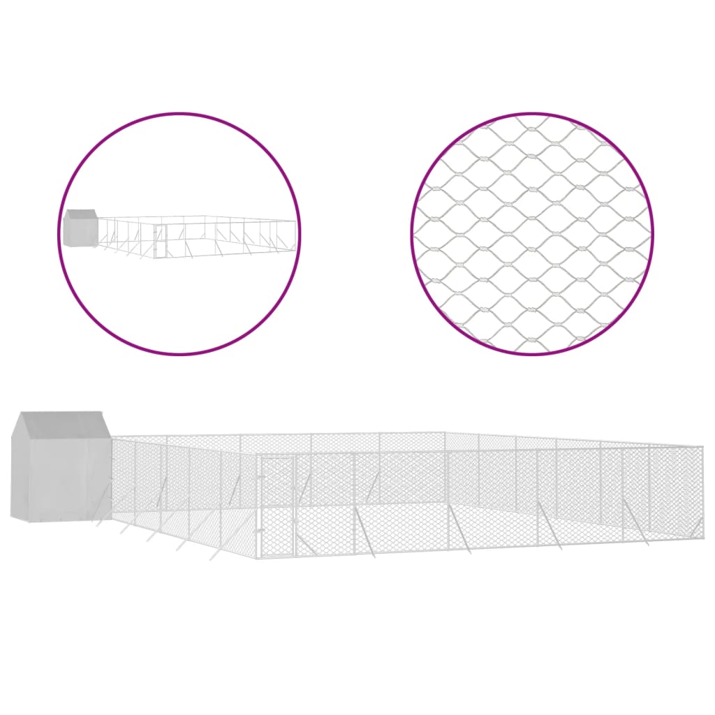 Hondenkennel met dak 12x12x2,5 m gegalvaniseerd staal zilver