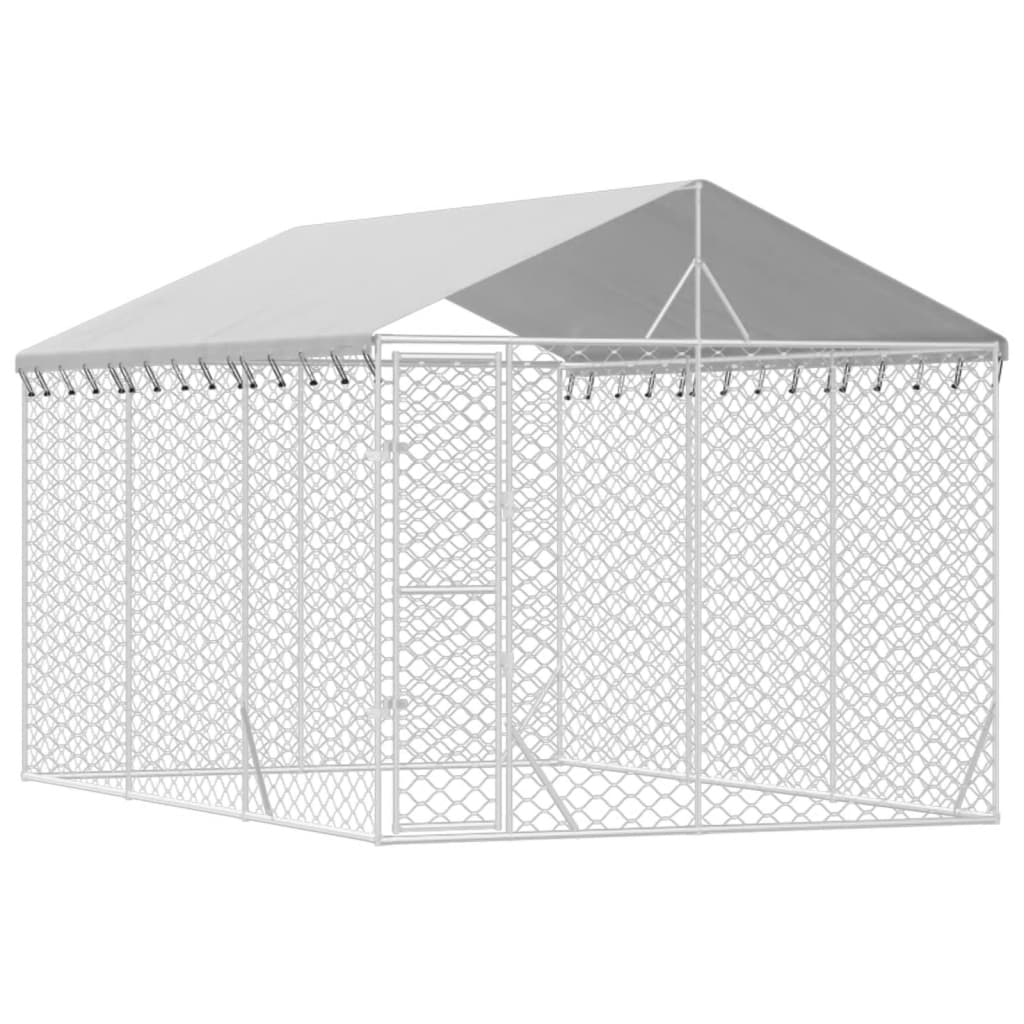 Hondenkennel met dak 3x4,5x2,5 m gegalvaniseerd staal zilver