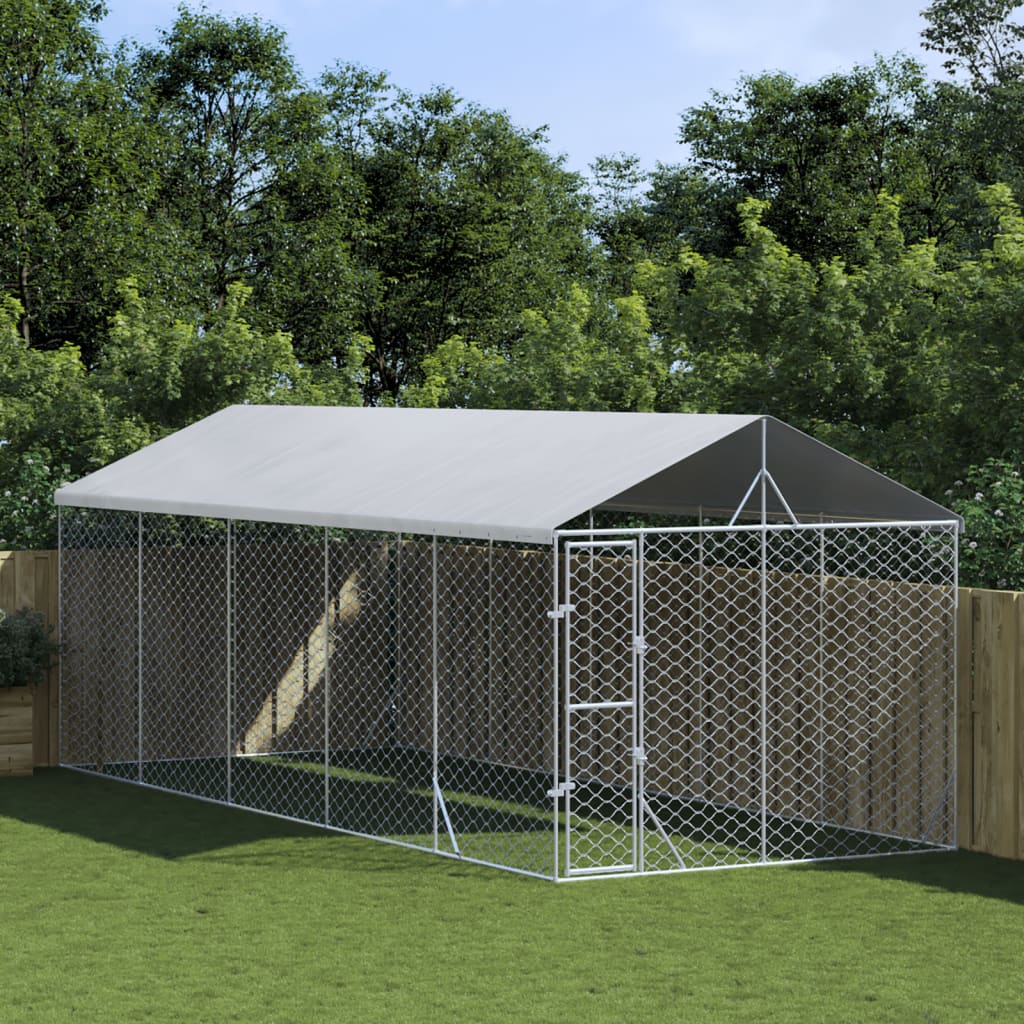 Hondenkennel met dak 3x7,5x2,5 m gegalvaniseerd staal zilver