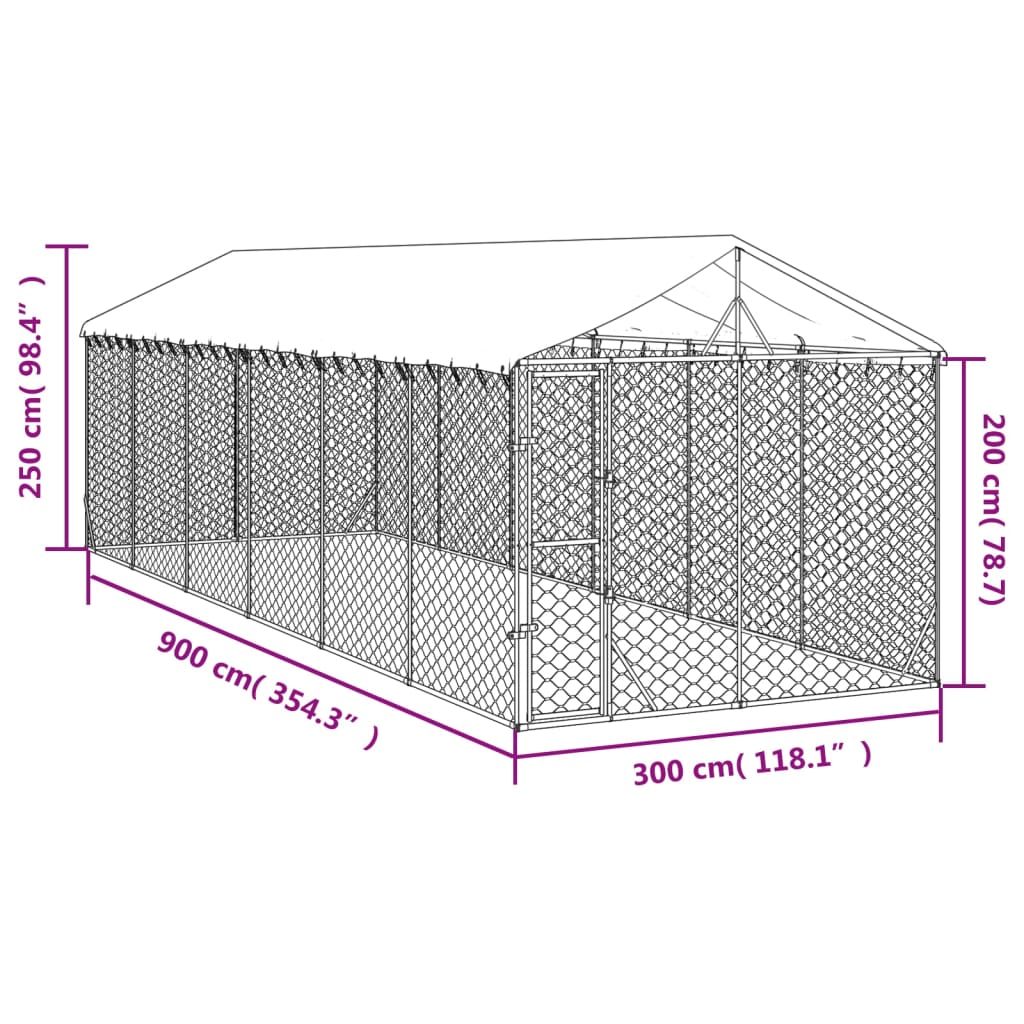 Hondenkennel met dak 3x9x2,5 m gegalvaniseerd staal zilverkleur