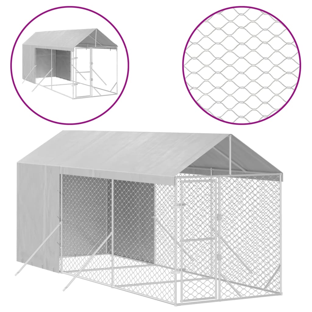 Hondenkennel met dak 2x6x2,5 m gegalvaniseerd staal zilverkleur