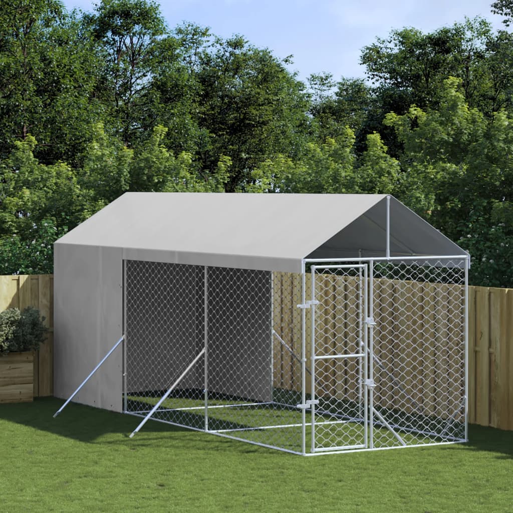 Hondenkennel met dak 2x6x2,5 m gegalvaniseerd staal zilverkleur