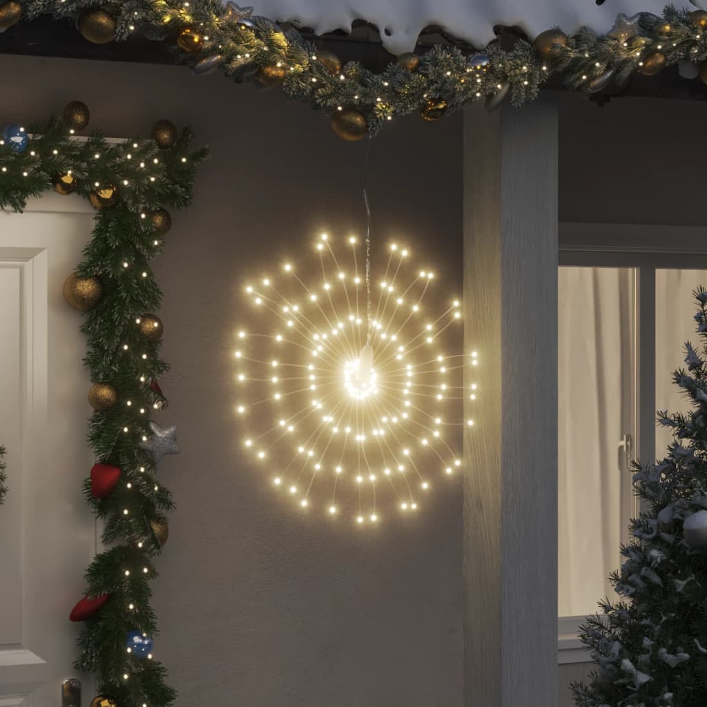 Kerstverlichting vuurwerk 8 st 140 warmwitte LED's 17 cm