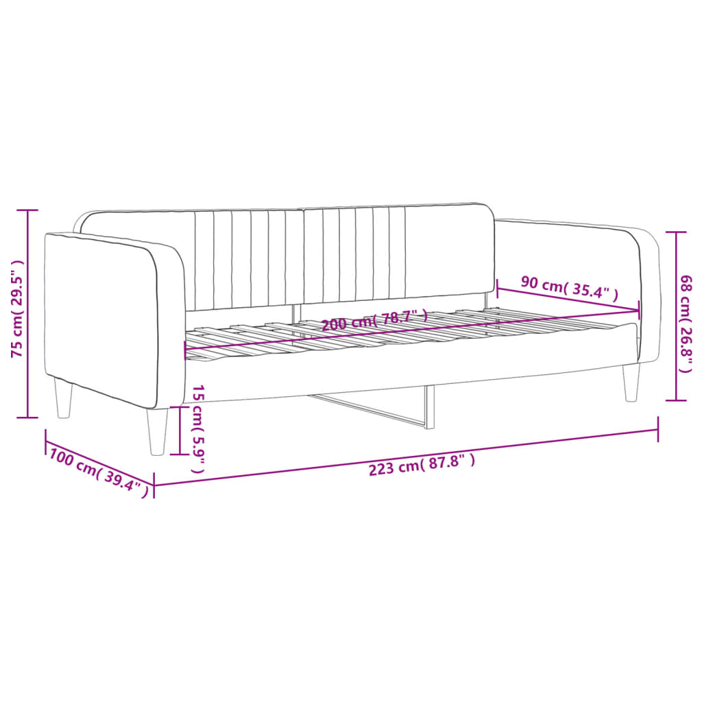 Slaapbank 90X200 Cm Fluweel Lichtgrijs zonder matras