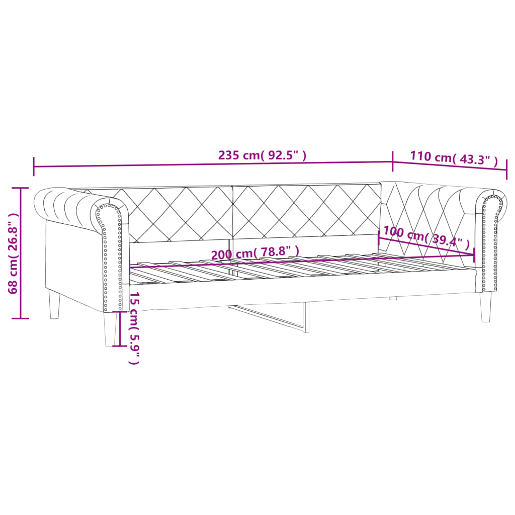 Slaapbank 100X200 Cm Kunstleer Zwart 100 x 200 cm zonder matras